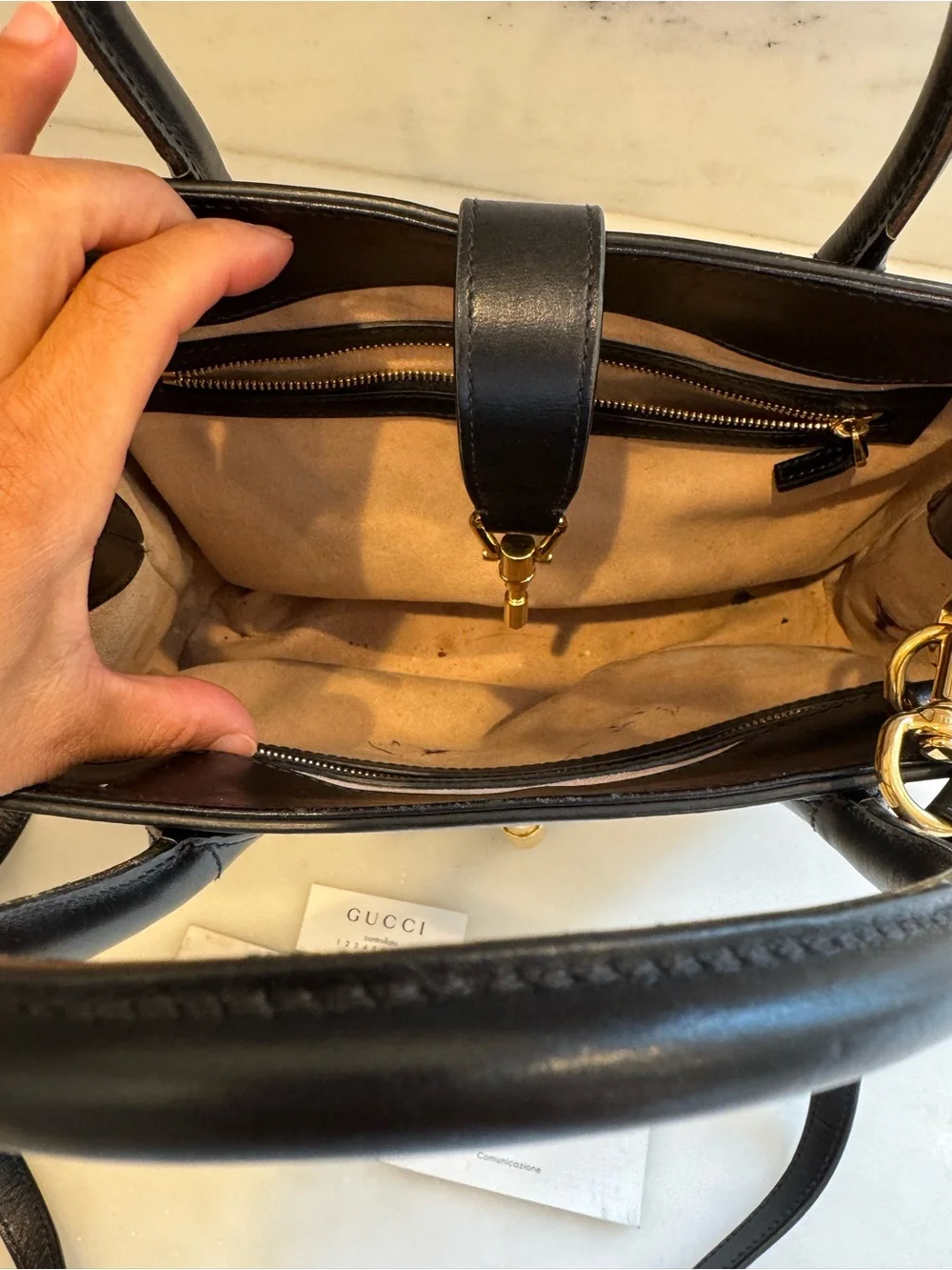 Gucci Classic Black Leather Top-Handle Satchel with Gold Hardware